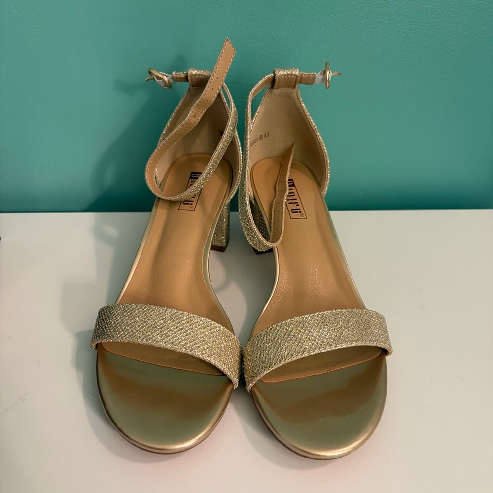 IDIFU Gold Ankle Strap Heels